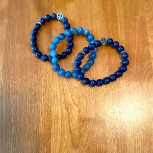 Blue Beaded Bracelets Set of Three